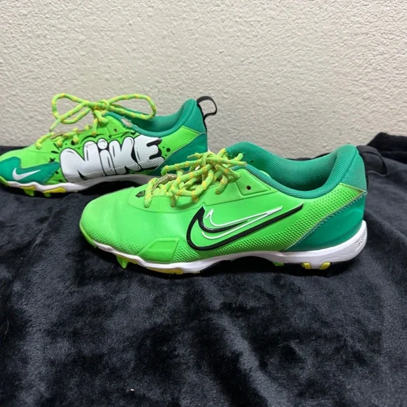 Nike Hustle Youth Baseball Cleats 5Y FZ8656-300 Neon Green Graphic Molded 2024 - Picture 3 of 10